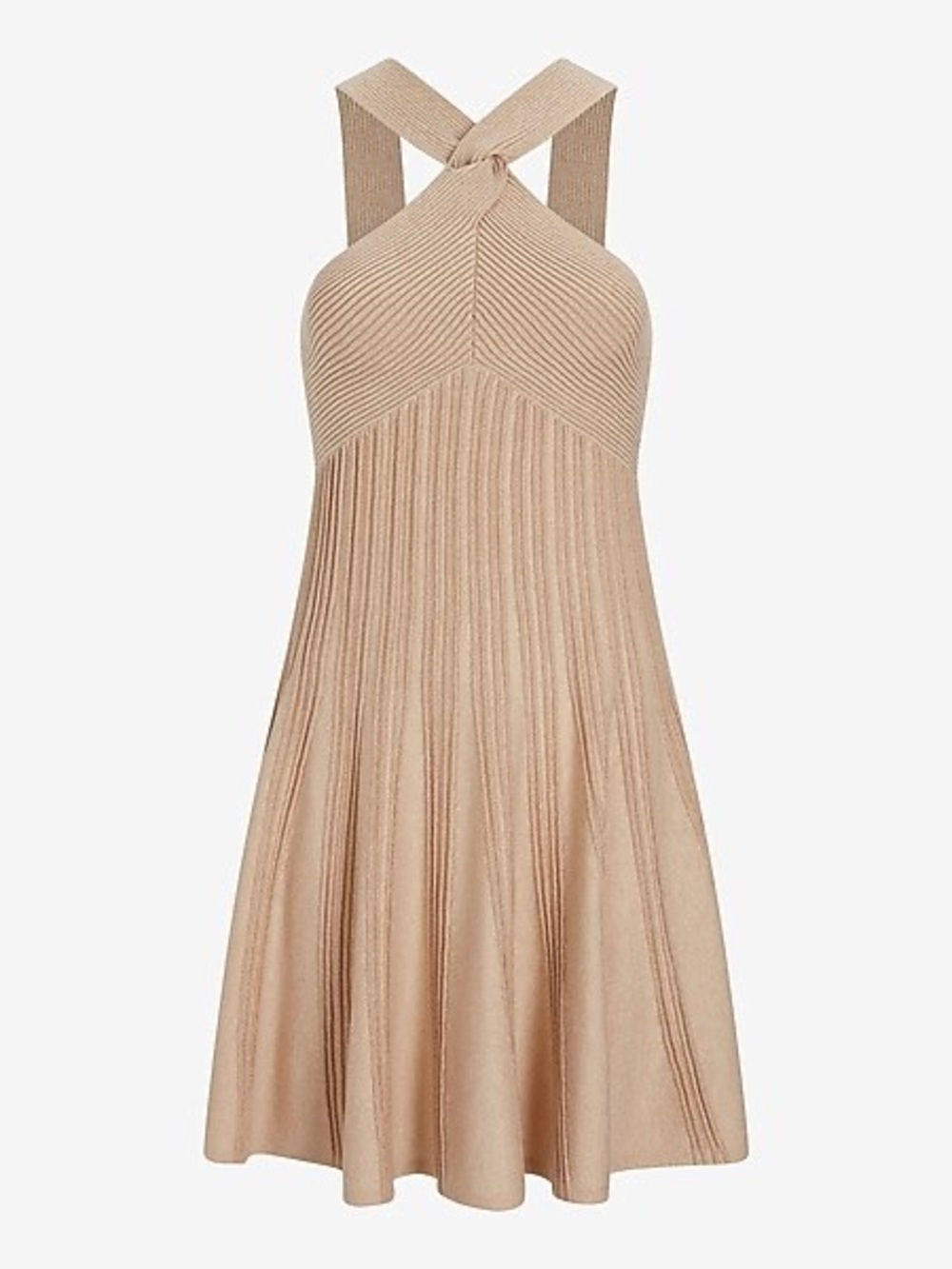 Express Metallic Ribbed Twist Halter Neck Fit and Flare Sweater Dress Size XL